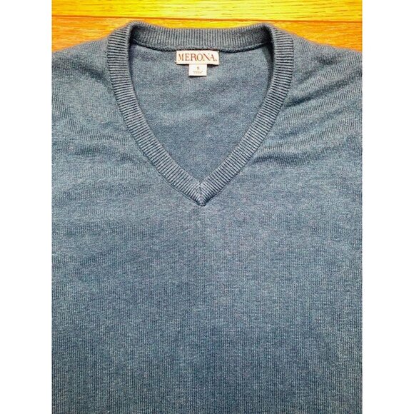 Merona Mens V-Neck Sweater Size Small Blue Cotton Blend - Picture 2 of 4